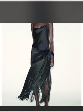 Zara satin fringe mini dress